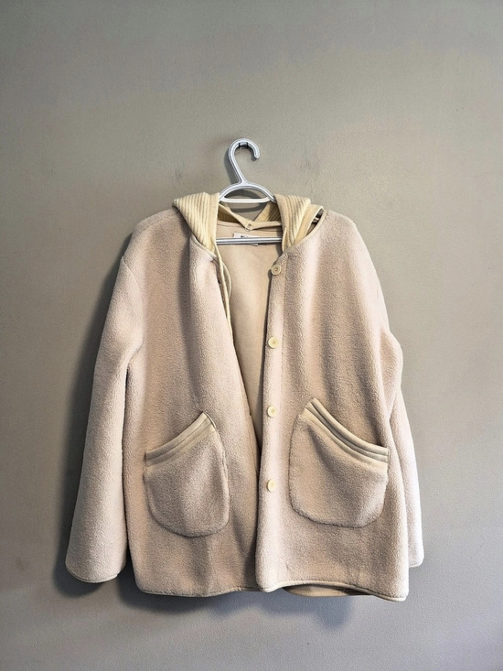 Bluivy Large White Teddy Sherpa Fleece Button Up Hooded Shacket Jacket